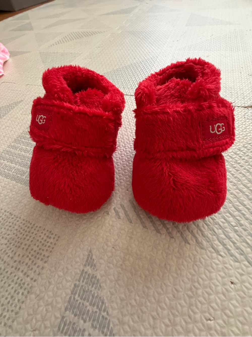 UGG Infant Kids Red Fuzzy Bootie Slippers